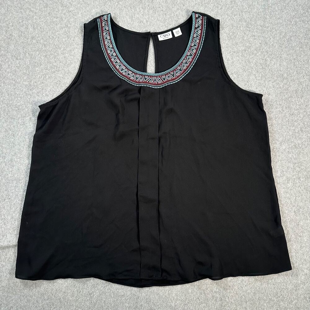 Cato Embroidered Neck Tank Top Women's 18/20W Black Sheer Lightweight